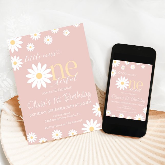 Daisy First Birthday Invitation Boho Retro Daisy (Créateur téléchargé)