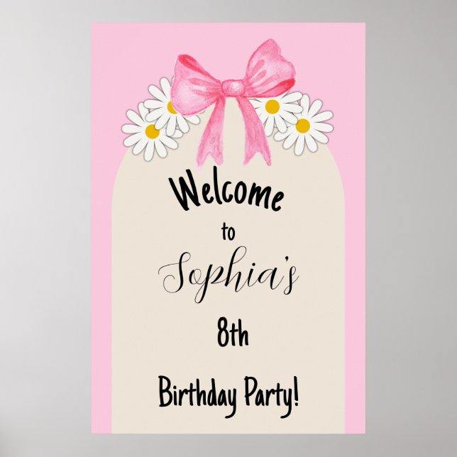 Daisy Flower and Bow Birthday Welcome Poster (Devant)