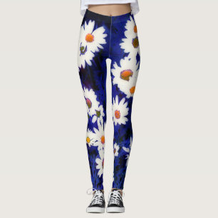 Daisy Garden Blue Art Leggings Abstraits