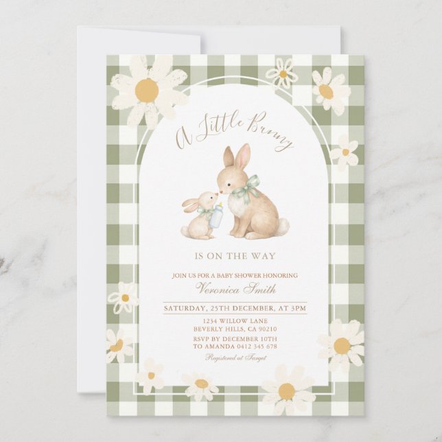  Daisy gingham Bunny Baby Shower Invitation (Devant)