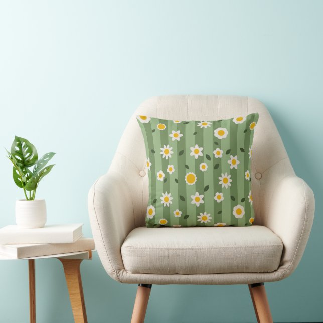 Daisy Green- Fleur et rayures Jeter le coussin (Chaise)