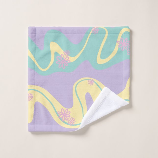 Daisy Groove Pastel Rose, Jaune, Violet & Vert (Gant de toilette)