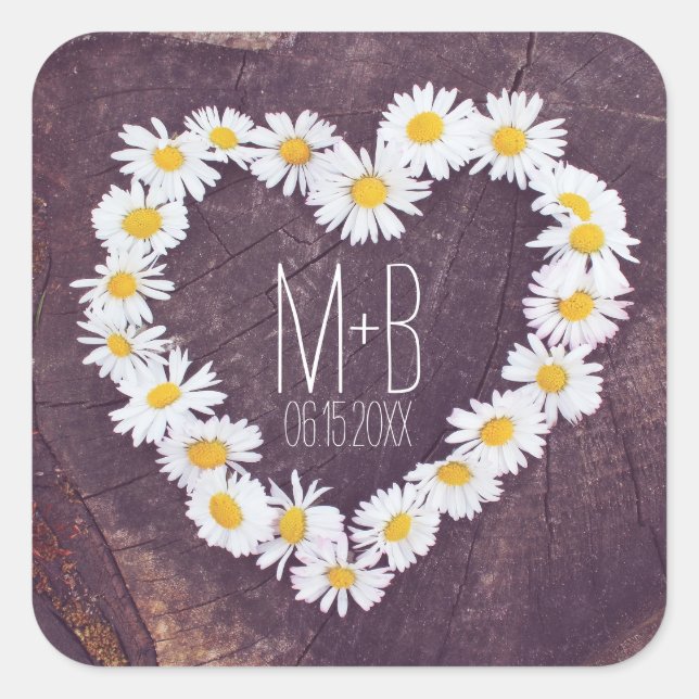 Daisy Heart Rustic Custom Wedding Favor Stickers (Devant)