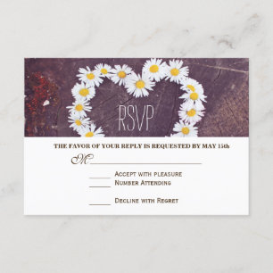 Daisy Heart Rustic Wood Mariage campagnard Cartes 