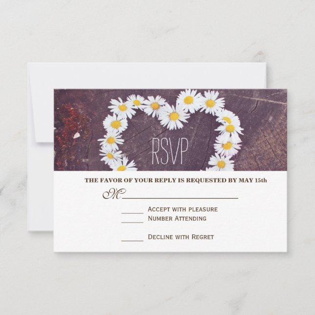 Daisy Heart Rustic Wood Mariage campagnard Cartes  (Devant)