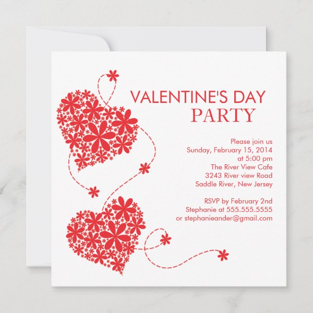 Daisy Hearts Valentines's Day Party Invitations (Devant)