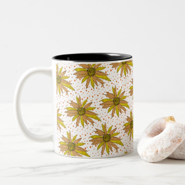 Daisy Jaune Fleur Peinture Bouquet Café Mug (Avec donut)