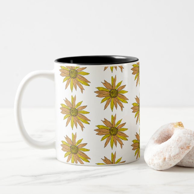 Daisy Jaune Fleur Peinture Bouquet Café Mug (Avec donut)