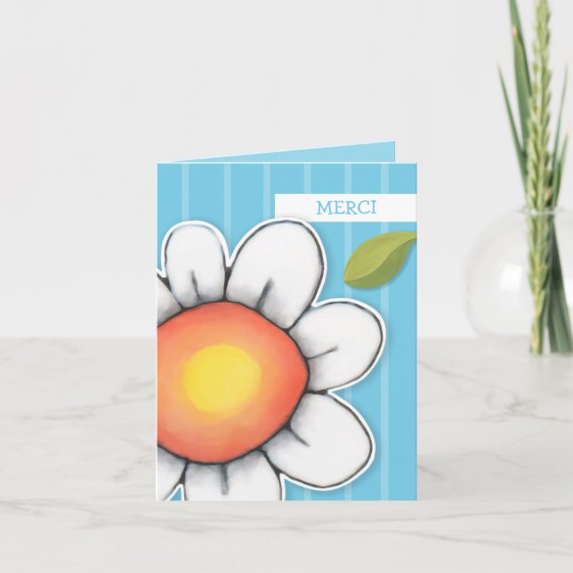 Daisy Joy blue stripes Merci Note Card (Devant)