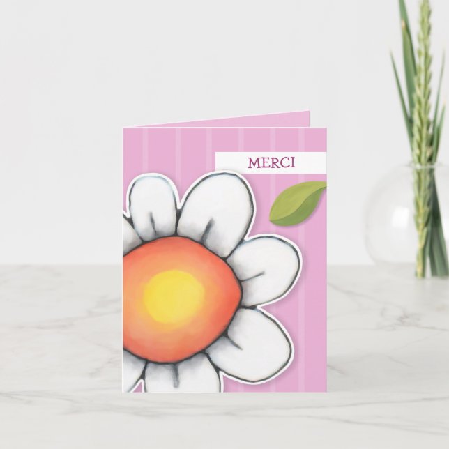 Daisy Joy pink stripes Merci Note Card (Devant)