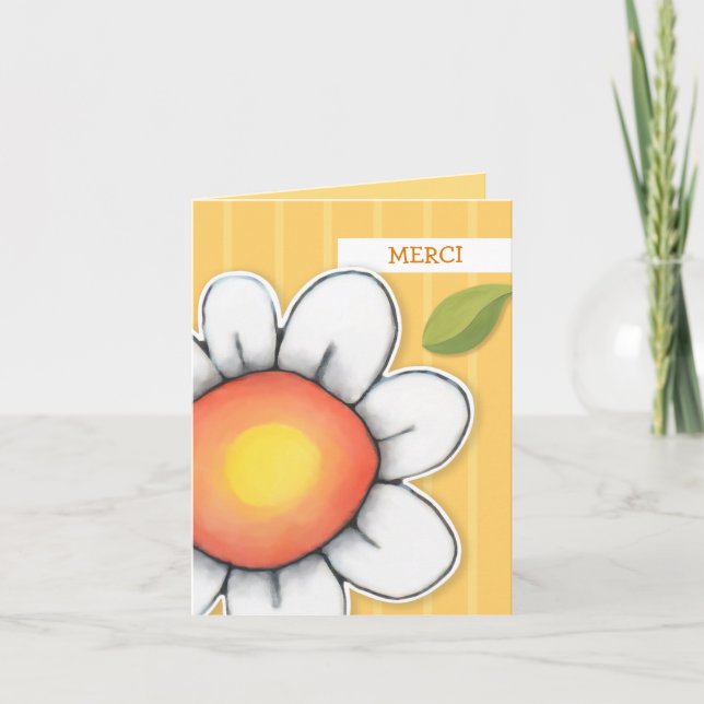 Daisy Joy yellow stripes Merci Note Card (Devant)