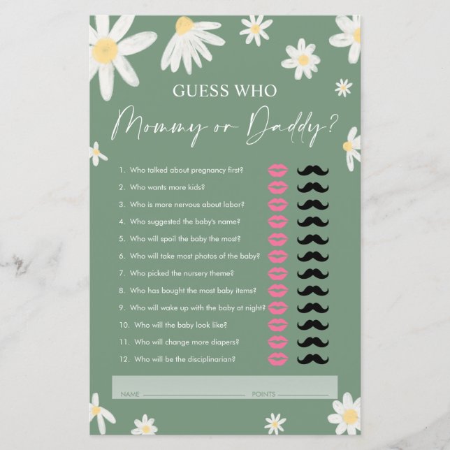 Daisy Maman ou Papa, jeu devinez qui en vert sauge (Devant)