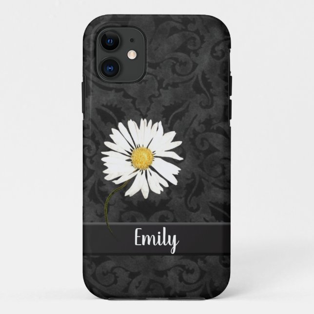 Daisy on Black Damask Coque-Mate coque iphone (Dos)