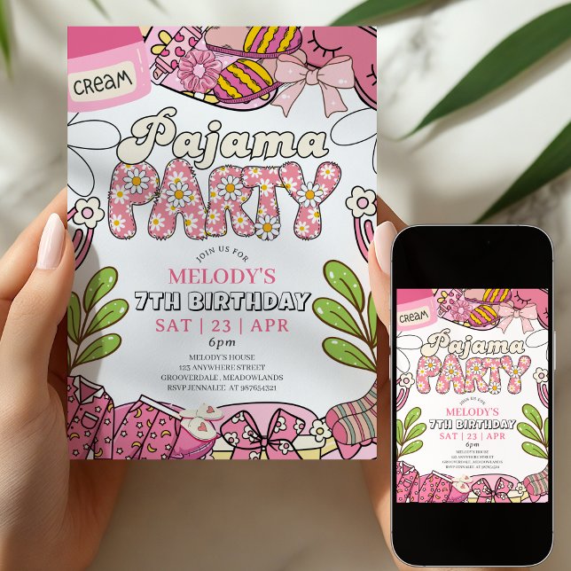 Daisy Pajama Party Birthday Invitation (Créateur téléchargé)