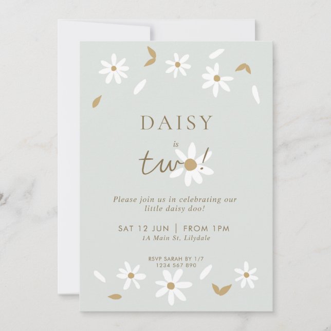 Daisy Party 2ème anniversaire Invitation - Sage (Devant)