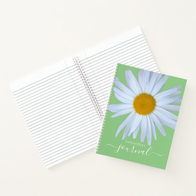Daisy Photo Green White Script Nom Carnet (Intérieur)