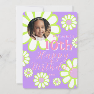 Daisy Simple Photo Purple Invitation Anniversaire