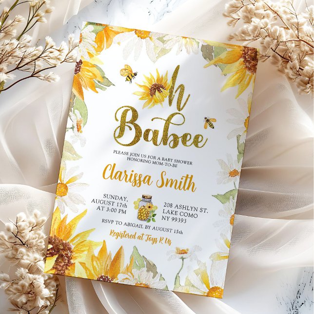 Daisy Sunflower Summer Bee Baby shower Invitation (Créateur téléchargé)