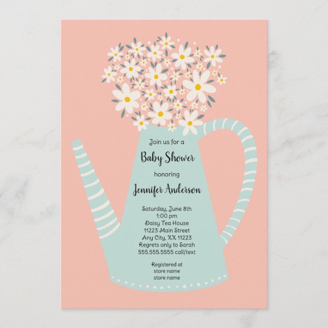 Daisy Teapot Baby Shower Invitation (Devant)