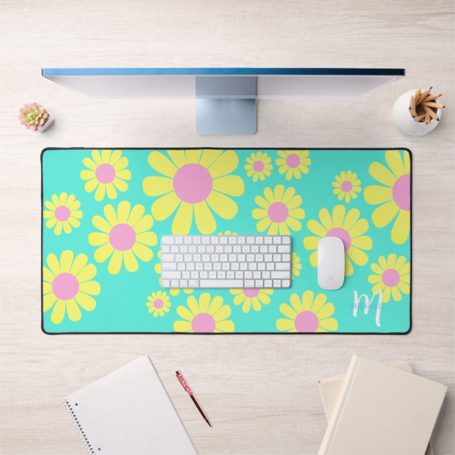 Daisy Yellow Aqua Desk Mat (Bureau 1)