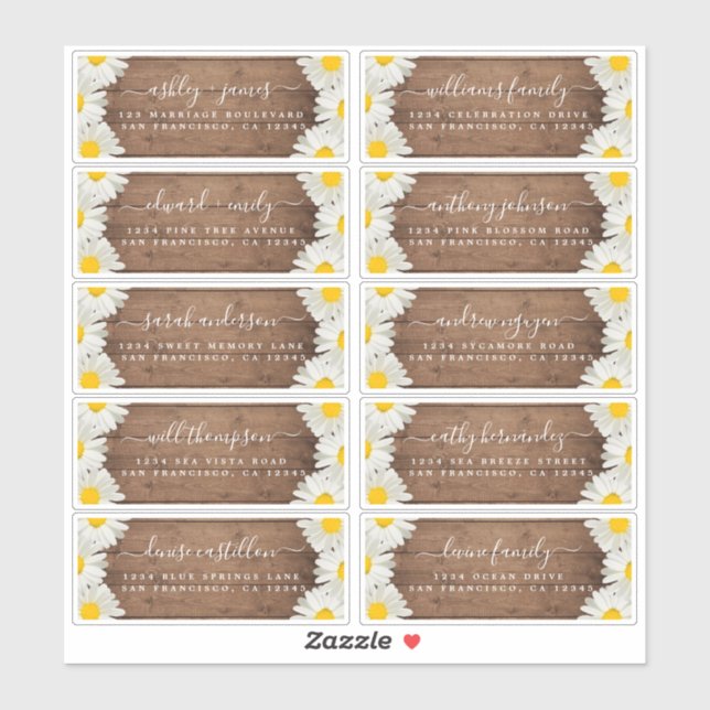 Daisys Rustic Wood Mariage Étiquettes de adresse i (Feuille)
