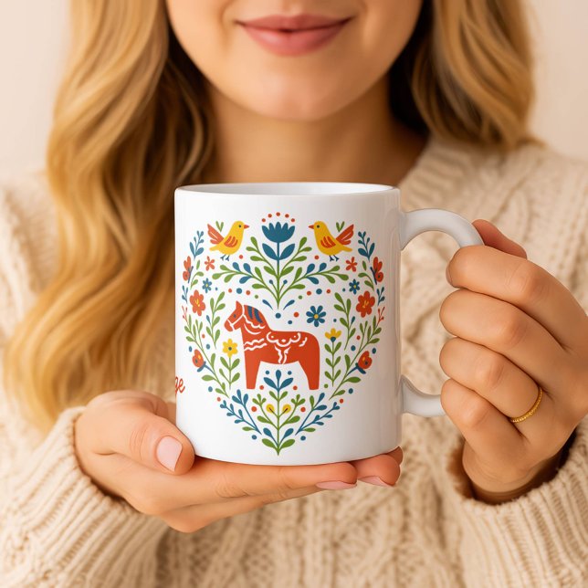 Dala Horse Folk Art Hygge Heart Pattern Mug (Créateur téléchargé)