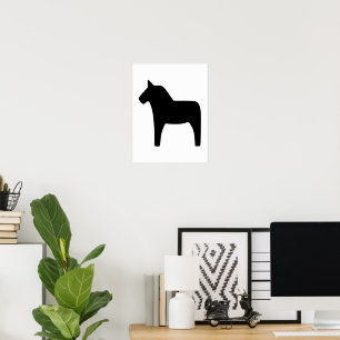 Dala Horse noir sur affiche blanche