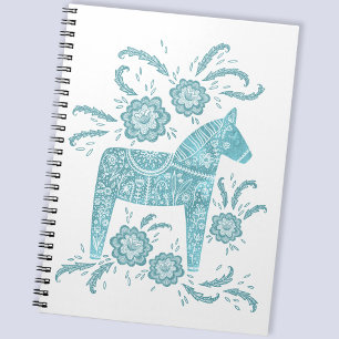 Dala suédois Cheval Turquoise & blanc Carnet d'art