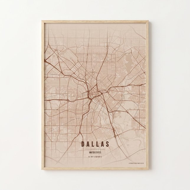 Dallas Map Print Copper Texas Poster Wall Art (Créateur téléchargé)