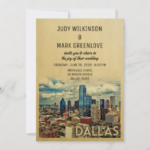 Dallas Texas Faire-part de mariage Skyline Vintage
