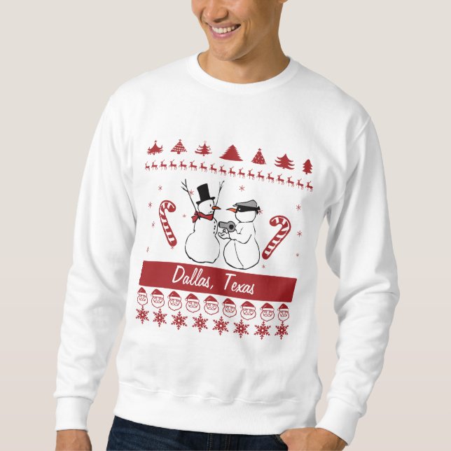 Dallas Texas Tacky Xmas Sweatshirt Snowman Robbery (Devant)