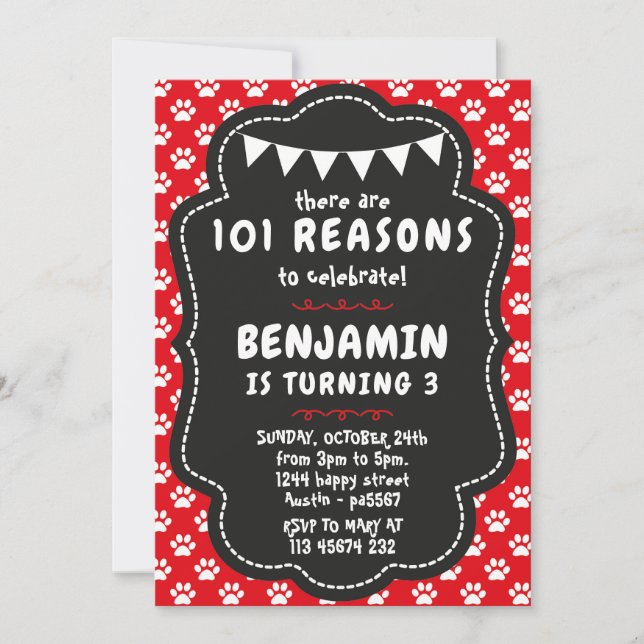 Dalmatians Invitation for Birthday Party Puppy Dog (Devant)