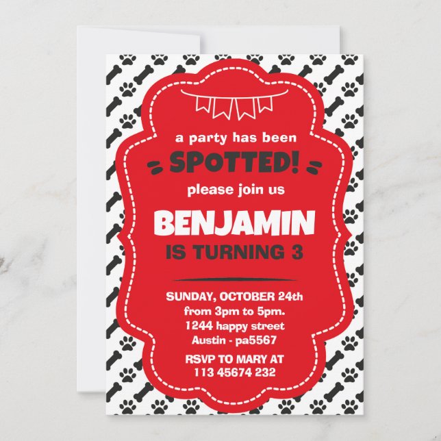 Dalmatians Invitation for Birthday Party Puppy Dog (Devant)