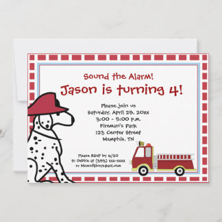 Dalmatie et camion à feu Invitation d'anniversaire