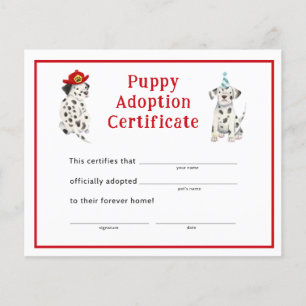 Dalmatiens Boy Party Puppy Adoption Certificat