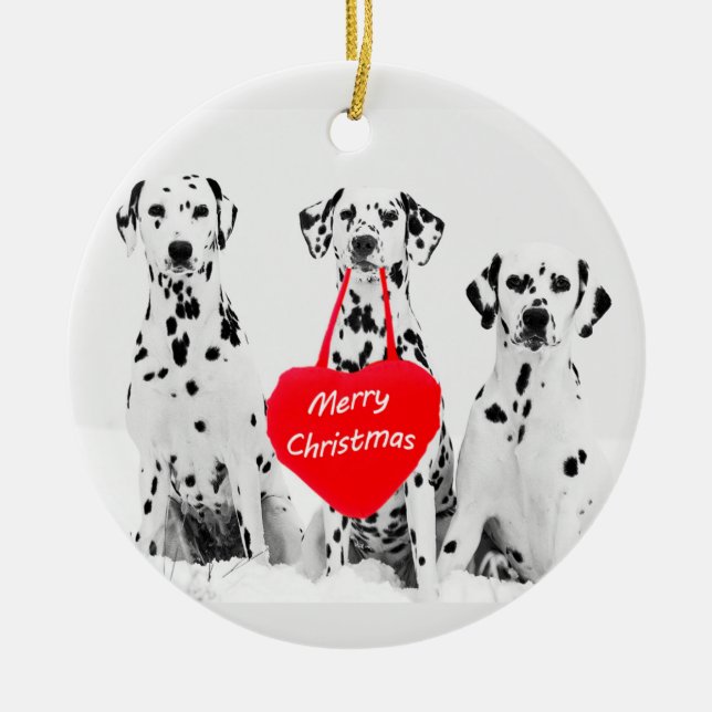 Dalmatiens désirant Joyeux Noël Coeur Ornement (Devant)