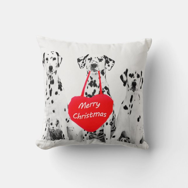 Dalmatiens souhaitant un joyeux coussin de Noël (Recto)