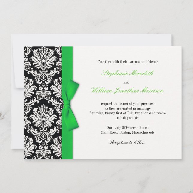 Damas Avec Faire-part de mariage Bow Vert (Devant)