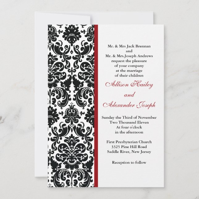 Damas avec un accent rouge Faire-part de mariage (Devant)