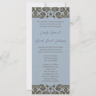 Damas Brown Sur Faire-part de mariage Bleu Aqua