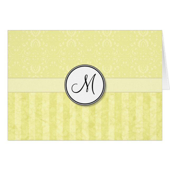 Damas de crème de citron avec bandes et monogramme (Devant horizontal)