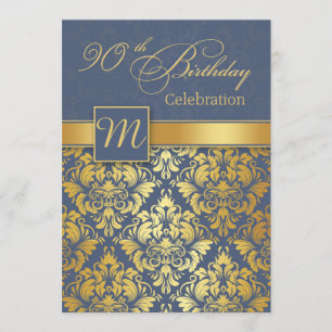 Damas d'or sur bleu 90e anniversaire Invitation de