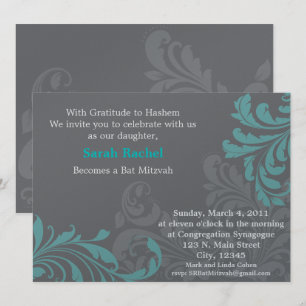 Damas en métal gris - Invitation bleue