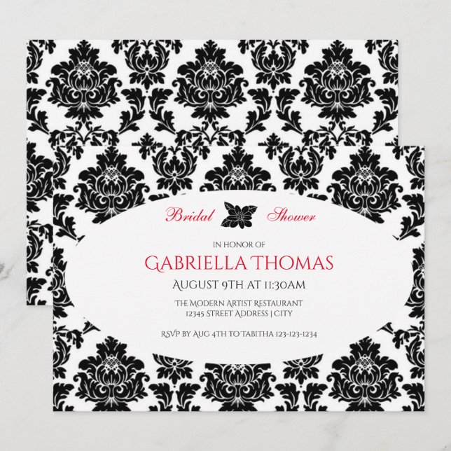Damas et fleurs noires - Invitation à la douche nu (Devant / Derrière)