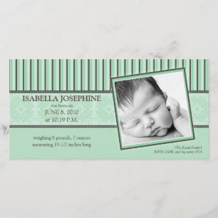 Damas et rayures Faire-part de naissance verte à l
