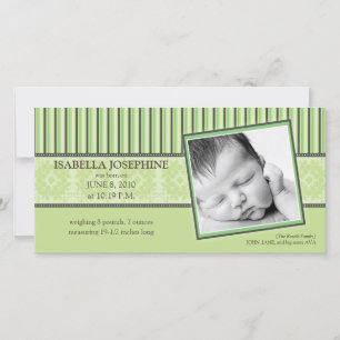 Damas et rayures Lime Faire-part de naissance vert