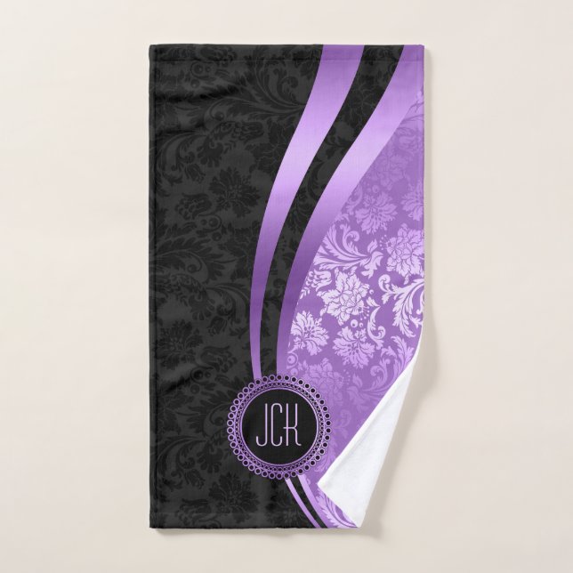Damas Florales Noires Et Violettes (Serviette à main)