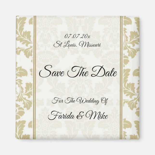 Damas Gold Enregistrer l'invitation Date Magnet (Devant)