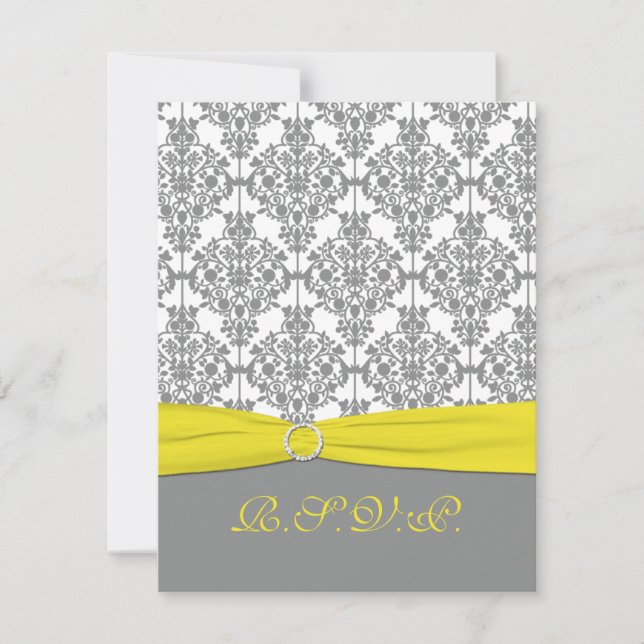 Damas gris avec carte de réponse RSVP jaune (Devant)