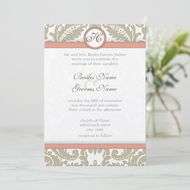 Damas gris avec corail et Gris Invitations de mari (Debout devant)